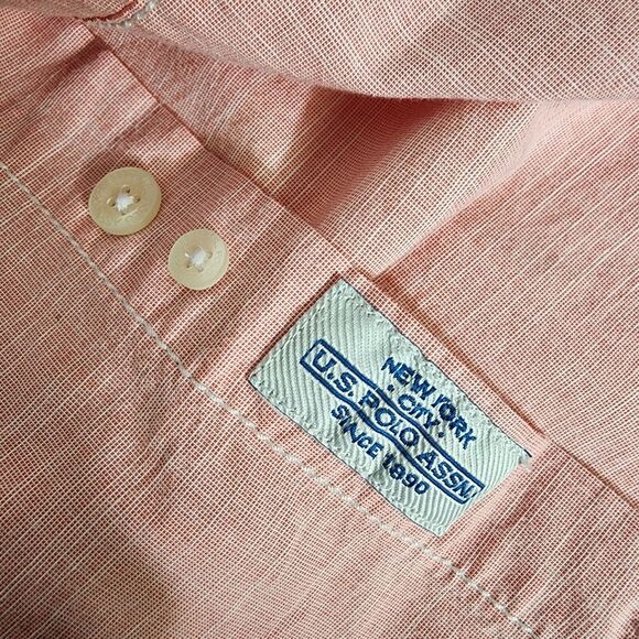 US Polo Assn Mens Shirt Large Slub Woven Barbiecore Pink Short Sleeve Button Up - Picture 7 of 9